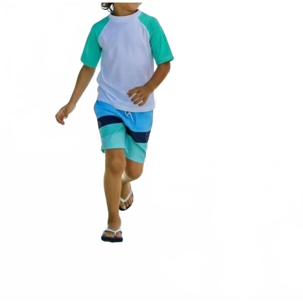 NEW SNAPPER ROCK boys short sleeve rashguard in white/mint